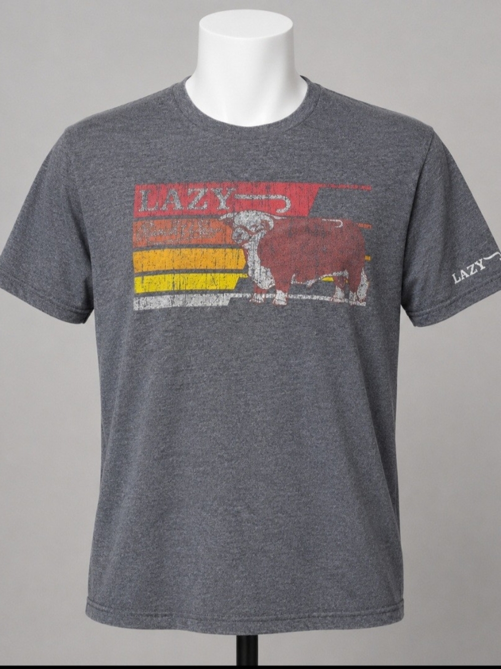Lazy J Ranch Wear XL Gray Graphic Bull Western Rodeo T Shirt Distressed Logo Sof